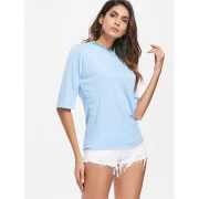 Ruffled Neck Half leeve Tee - Light Blue Fansmadedirect