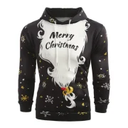 Santa Claus Beard and Hat Print Hoodie - Black Fansmadedirect