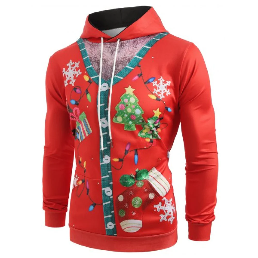 Santa Claus Clothing Print Christmas Hoodie - Red Fansmadedirect