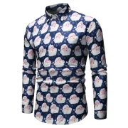 Santa Claus Pattern Long Sleeve Shirt - Cadetblue Fansmadedirect