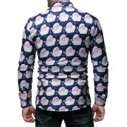 Santa Claus Pattern Long Sleeve Shirt - Cadetblue Fansmadedirect
