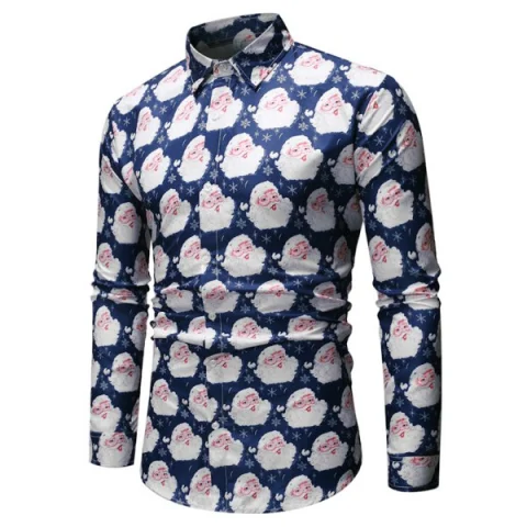Santa Claus Pattern Long Sleeve Shirt - Cadetblue Fansmadedirect