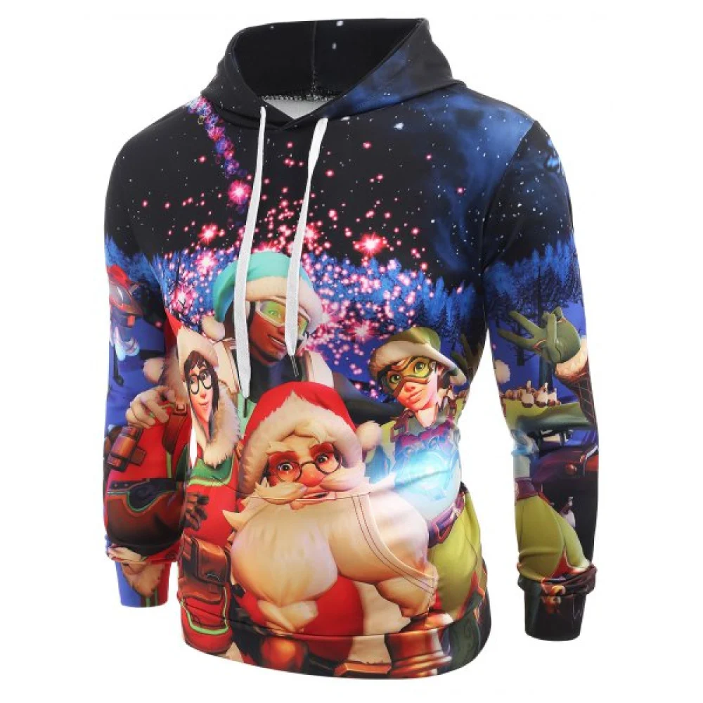 Santa Claus Print Kanga Pocket Hoodie - Fansmadedirect