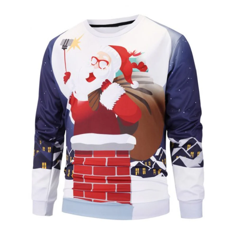 Santa Print Christmas Pullover Sweatshirt - Warm White Fansmadedirect
