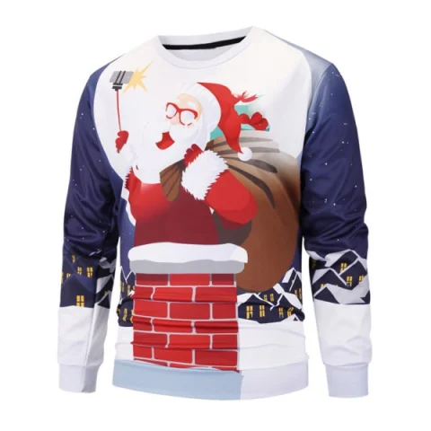 Santa Print Christmas Pullover Sweatshirt - Warm White Fansmadedirect