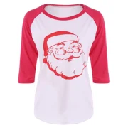 Santa Print Raglan Sleeve Christmas Tee - Red Fansmadedirect