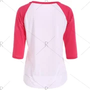 Santa Print Raglan Sleeve Christmas Tee - Red Fansmadedirect