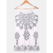Scoop Neck Ethnic Print Sleeveless Dress - Fansmadedirect