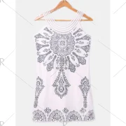Scoop Neck Ethnic Print Sleeveless Dress - Fansmadedirect