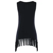 Scoop Neck Galaxy Print Fringe Tank Top - Black Fansmadedirect
