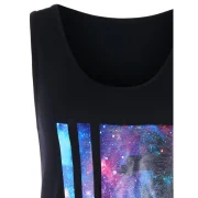 Scoop Neck Galaxy Print Fringe Tank Top - Black Fansmadedirect