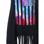 Scoop Neck Galaxy Print Fringe Tank Top - Black Fansmadedirect