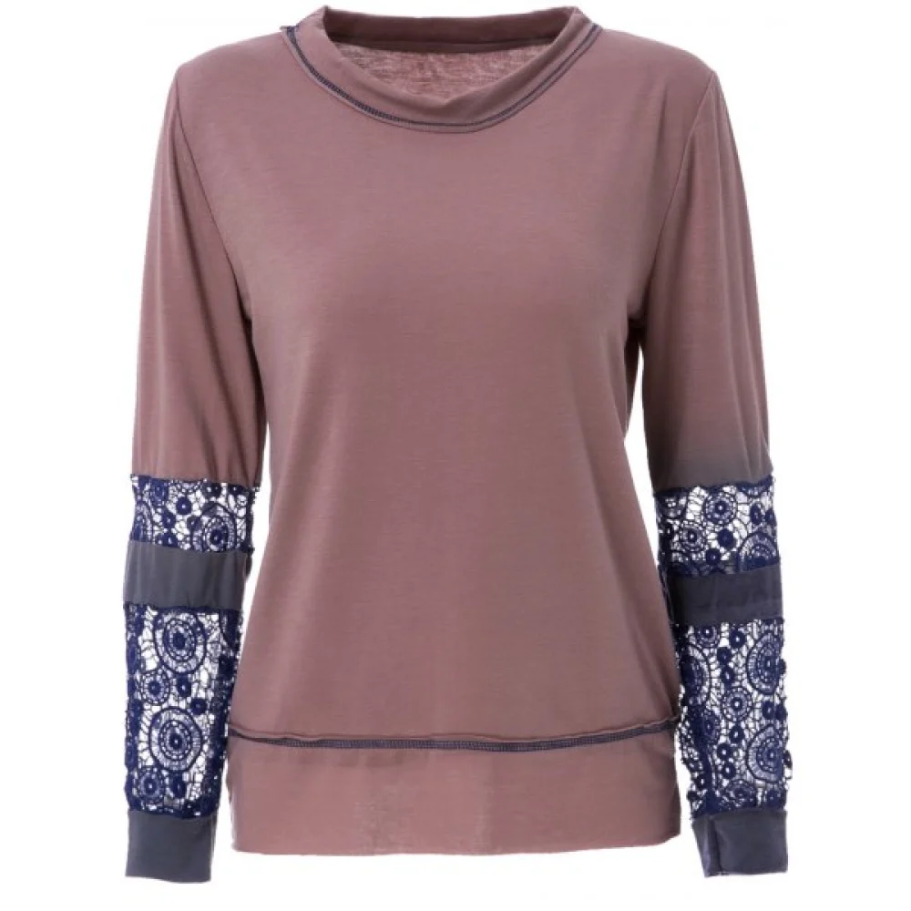 Scoop Neck Long Sleeve Tie-Dyeing T-Shirt For Women - Coffee Fansmadedirect
