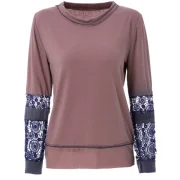 Scoop Neck Long Sleeve Tie-Dyeing T-Shirt For Women - Coffee Fansmadedirect