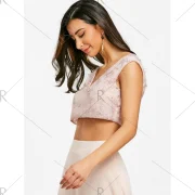 Sequin Beaded Criss Cross Crop Top - Apricot Fansmadedirect