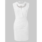 Sexy Bead Embellished Solid Color Party Dress For Women - White One Fansmadedirect