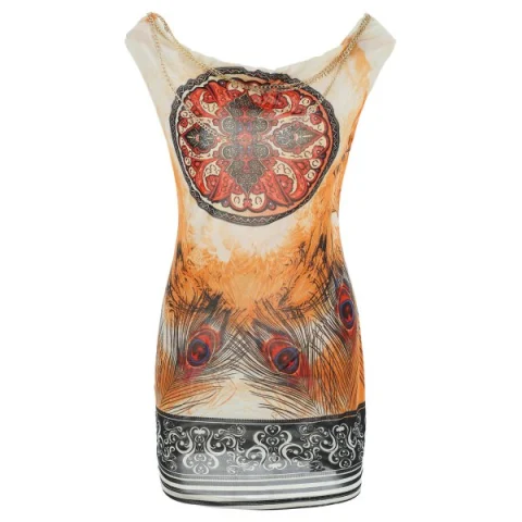 Sexy Scoop Neck Sleeveless Chains Embellished Slimming Women's Dress - Orange One Size(fit Size Xs To Fansmadedirect