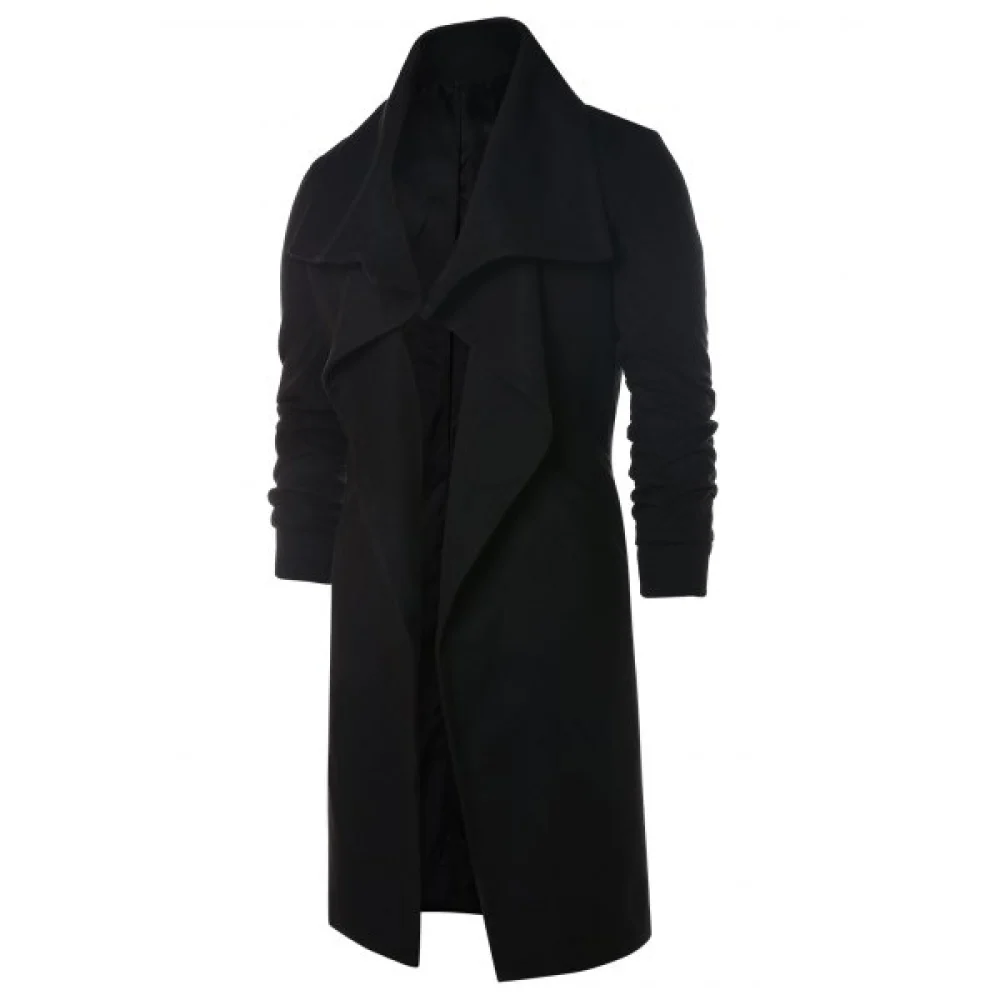 Shawl Collar Long Sleeve Coat - Black Fansmadedirect