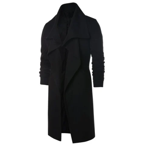 Shawl Collar Long Sleeve Coat - Black Fansmadedirect