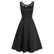 Sheer Lace Insert V Shaped Back Party Dress - Black Fansmadedirect