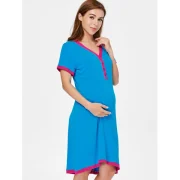 Short Sleeve Button Up Color Block Sleep Dress - Butterfly Blue Fansmadedirect