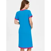 Short Sleeve Button Up Color Block Sleep Dress - Butterfly Blue Fansmadedirect