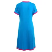 Short Sleeve Button Up Color Block Sleep Dress - Butterfly Blue Fansmadedirect