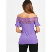 Short Sleeve Lace Trim T-shirt - Purple Fansmadedirect