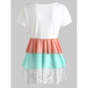 Short Sleeve Three Tones Swingy Top - White Fansmadedirect