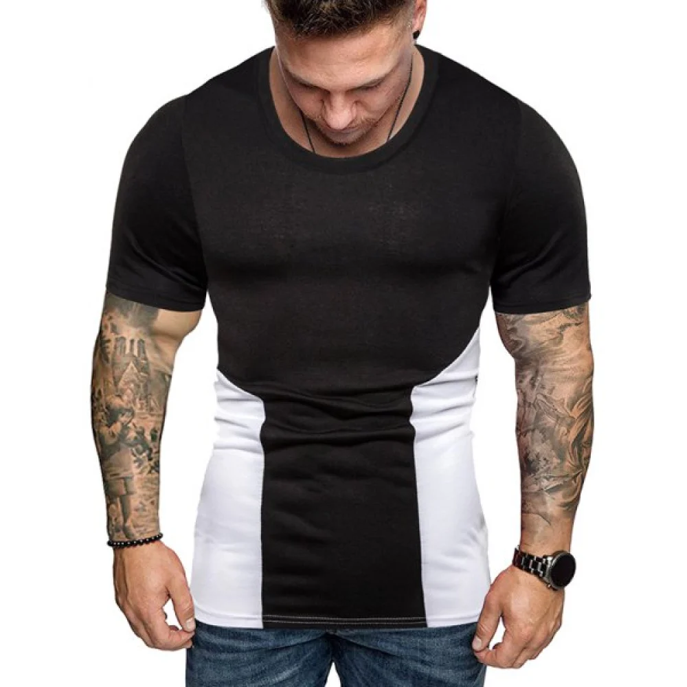 Short Sleeves Color Block Spliced T-shirt - Black Fansmadedirect