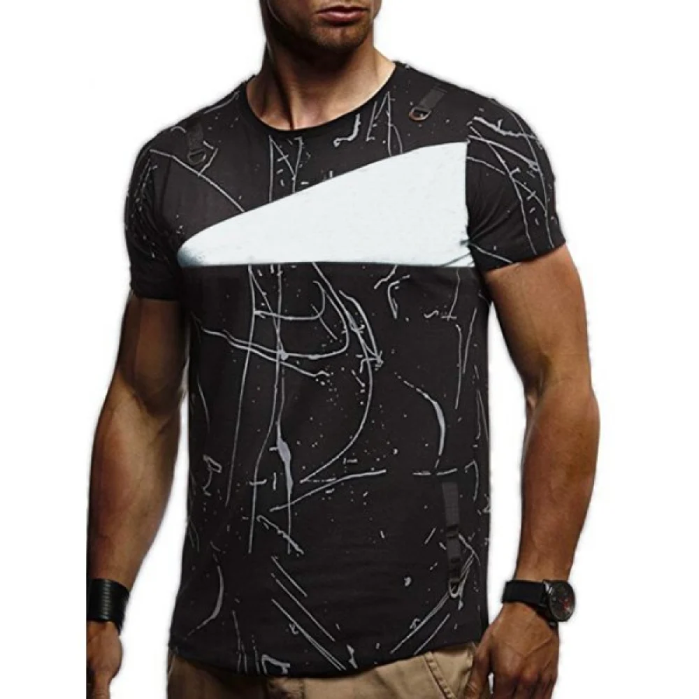 Short Sleeves ines Panel Casual T Shirt - Black Fansmadedirect