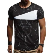 Short Sleeves ines Panel Casual T Shirt - Black Fansmadedirect