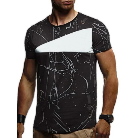 Short Sleeves ines Panel Casual T Shirt - Black Fansmadedirect