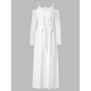 Shoulder Cut ace Sleeve ong Dress - White Fansmadedirect