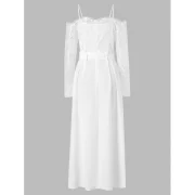 Shoulder Cut ace Sleeve ong Dress - White Fansmadedirect