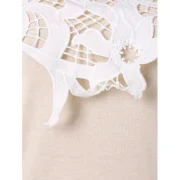 Shoulder Cut Lace Embellished Long Sleeve T-shirt - Warm White Fansmadedirect