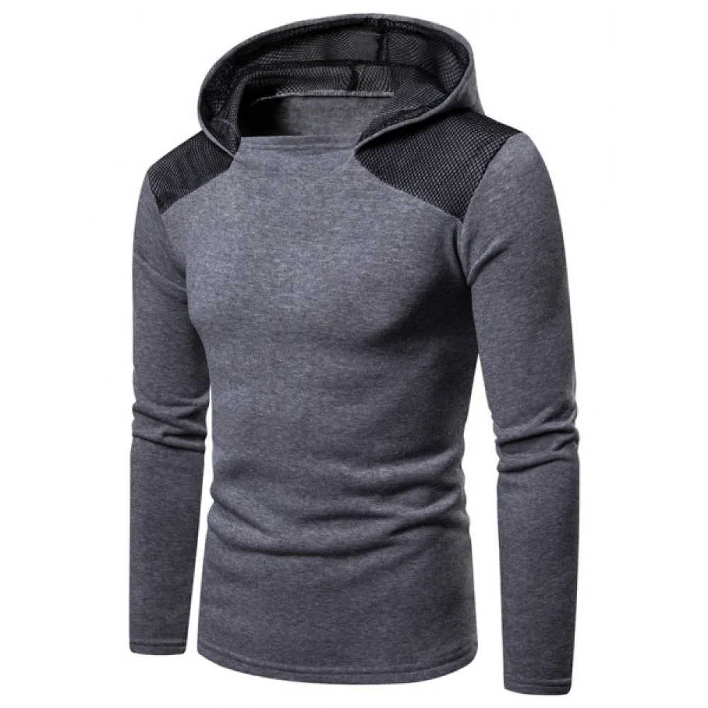 Shoulder esh Embellished Casual Hoodie - Gray Fansmadedirect