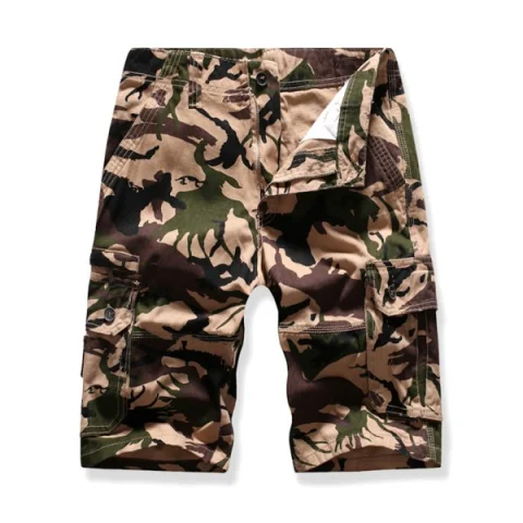 Side Flap Pocket Camouflage Print Cargo Shorts - Khaki Fansmadedirect