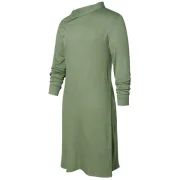 Side Slit Half Button Longline Shirt - Camouflage Green Fansmadedirect