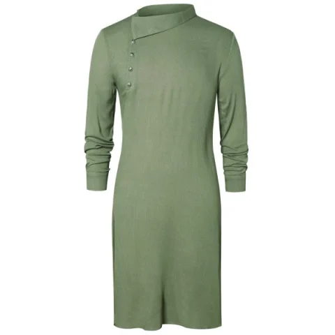 Side Slit Half Button Longline Shirt - Camouflage Green Fansmadedirect