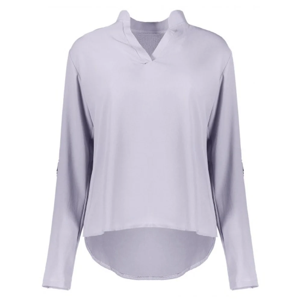 Simple Style Solid Color V-Neck 3/4 Sleeve Chiffon Blouse For Women - Gray Fansmadedirect