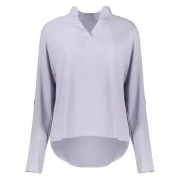 Simple Style Solid Color V-Neck 3/4 Sleeve Chiffon Blouse For Women - Gray Fansmadedirect