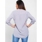 Simple Style Solid Color V-Neck 3/4 Sleeve Chiffon Blouse For Women - Gray Fansmadedirect