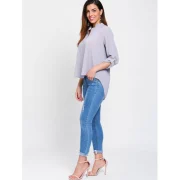 Simple Style Solid Color V-Neck 3/4 Sleeve Chiffon Blouse For Women - Gray Fansmadedirect