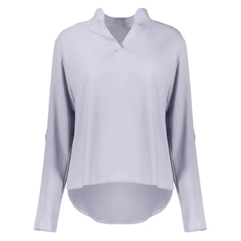 Simple Style Solid Color V-Neck 3/4 Sleeve Chiffon Blouse For Women - Gray Fansmadedirect