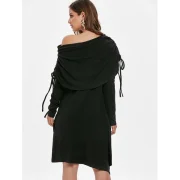 Skew Neck Asymmetrical Tunic Dress - Black Fansmadedirect