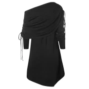 Skew Neck Asymmetrical Tunic Dress - Black Fansmadedirect