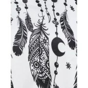 Skew Neck Feather Print Short Sleeve T-shirt - White Fansmadedirect