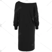 Skew Neck Pullover Sweatshirt With ELK Patterned - Black Fansmadedirect