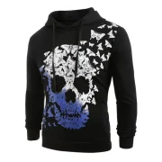 Skull and Butterfly Print Pullover Hoodie - Black Fansmadedirect